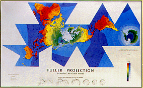 Fuller Projection Air-Ocean World Dymaxion Map -- Beautiful four color poster (34 inches X 22 inches).
