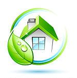 'Clipart Illustration Of A Vine With A Green Leaf Circling A White House With A Chimney And Green Roof by beboy' Clipart Illustration Of A Vine With A Green Leaf Circling A White House With A Chimney And Green Roof by beboy