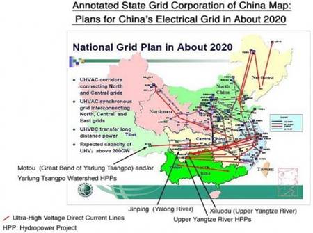 Annotated State Grid Corporation of China Map: Plans for China's Electrical Grid in About 2020