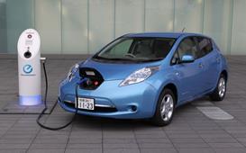 Nisson Leaf electric car with plug