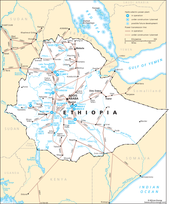 Ethiopia energy grid map