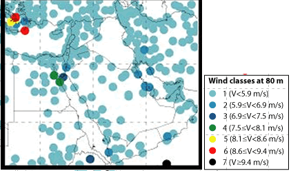 Map of mean 80-m wind speeds for year 2000 - Iran