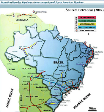 Main Brasilian Gas Pipelines - Interconnection of South American Pipelines map.  Having problems contact our National Energy Information Center on 202-586-8800 for help.