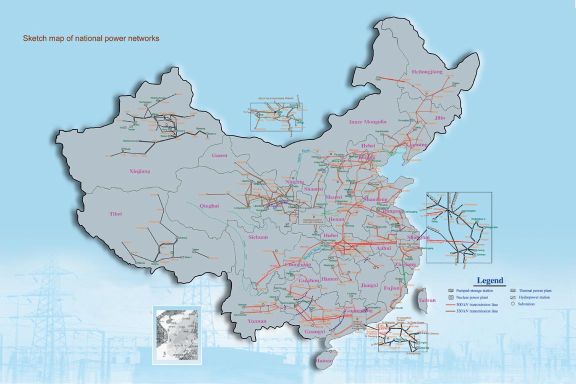 Chinese Electric Power Grid Network - HVAC Transmission - HVDC Transmission