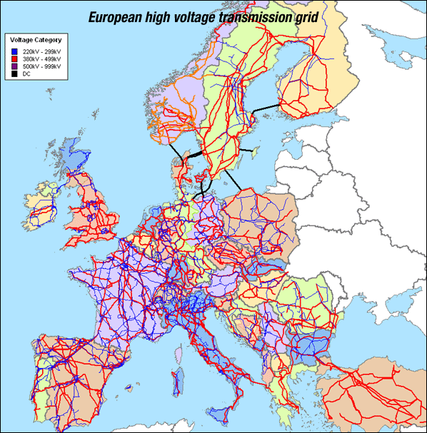 Map of European Electricity Grid Europe National Energy Grids