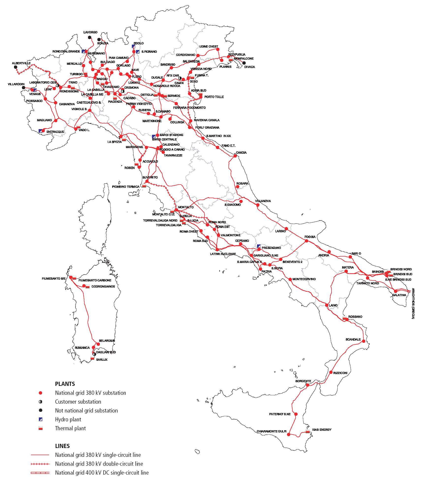 Map of Italian Electricity Grid Italy National Energy Grids 