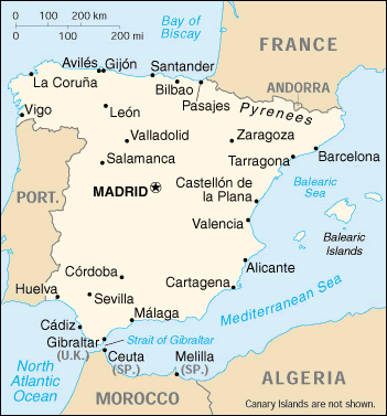 Map of Spain. Having problems, call our National Energy Information Center on 202-586-8800 for help.