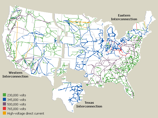 Map of United States of America Electricity Grid - United States 
