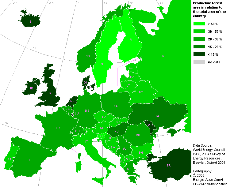 productive forest area europe