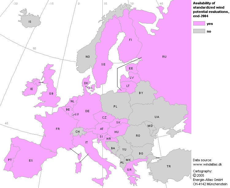 Availability of standardized evaluations of the wind energy potetnial