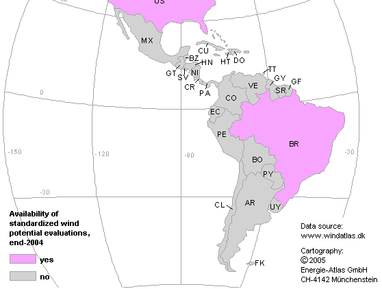 Availability of standardized evaluations of the wind energy potential latin america