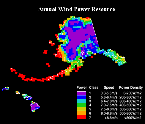 U.S. Annual Wind Power Resource and Wind Power Classes - Alaska and Hawaii