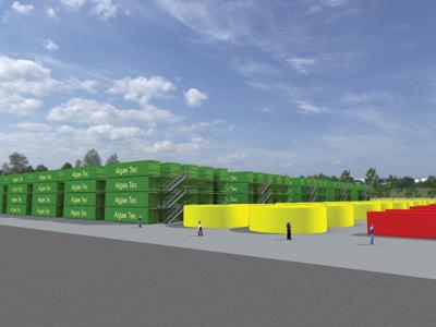 Rendering of Algae.Tec's proposed microalgae-to-biodiesel conversion facility, which will grow algae in enclosed shipping containers. Credit Algae.Tec.