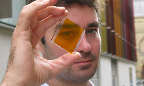 Oxford Photovoltaics uses non-toxic organic solar cell materials printed directly on to glass to produce clean energy. Photograph: Oxford Photovoltaics