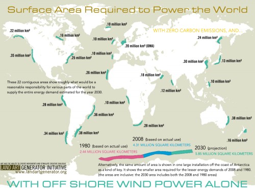 Surface Area Required to Power the World Using Wind Only