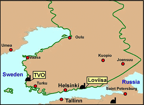 Locations of Finland's Nuclear Power Plants