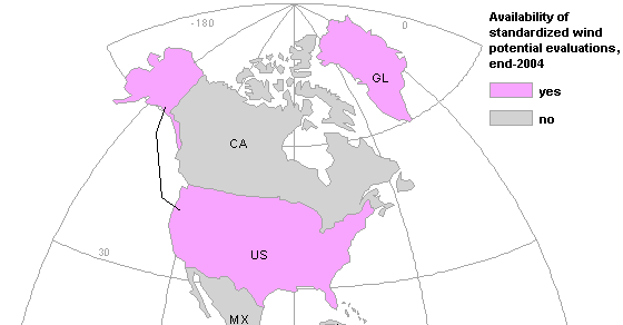 Availability of standardized evaluations of the wind energy potential north america