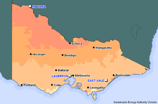 Map of Victoria's average yearly global solar exposure