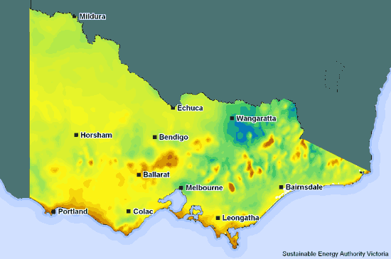 Average yearly wind speed (metres per second at 65 metres above ground)