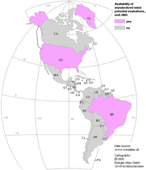 Availability of standardized evaluations of the wind energy potential america