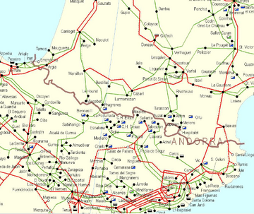 The different interconnection lines between France and Spain