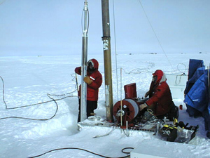 Drilling rig in the snow